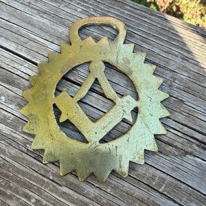 Vintage Horse Brass Harness Masonic Square And Compass England 3.75” Ht X 3” W
